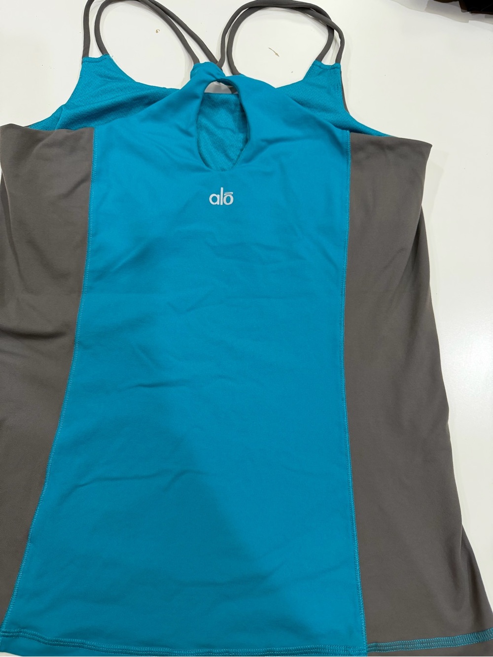 ALO Yoga Teal and Gray Colorblock Performance Tank